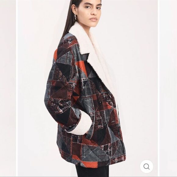 Derek Lam 10 Crosby Hayden Quilted Red Black Faux Fur Coat Peacoat Large - Picture 3 of 11